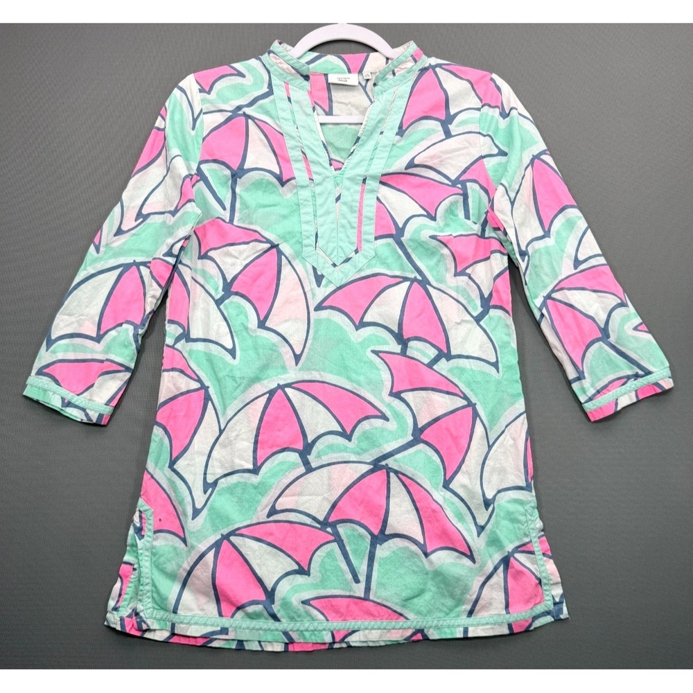 Crown & Ivy Beach Tunic Cover-Up Dress Pink Mint Umbrella Print Women's XS